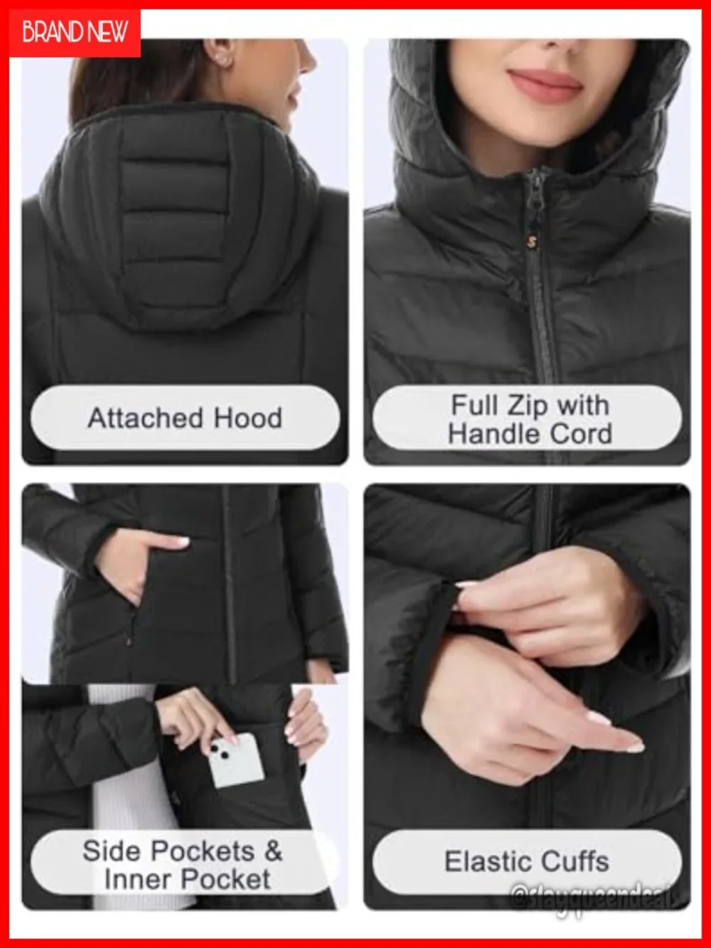 Lightweight Quilted Puffer Coat with Hood Packable Mid-Length Winter Jacket